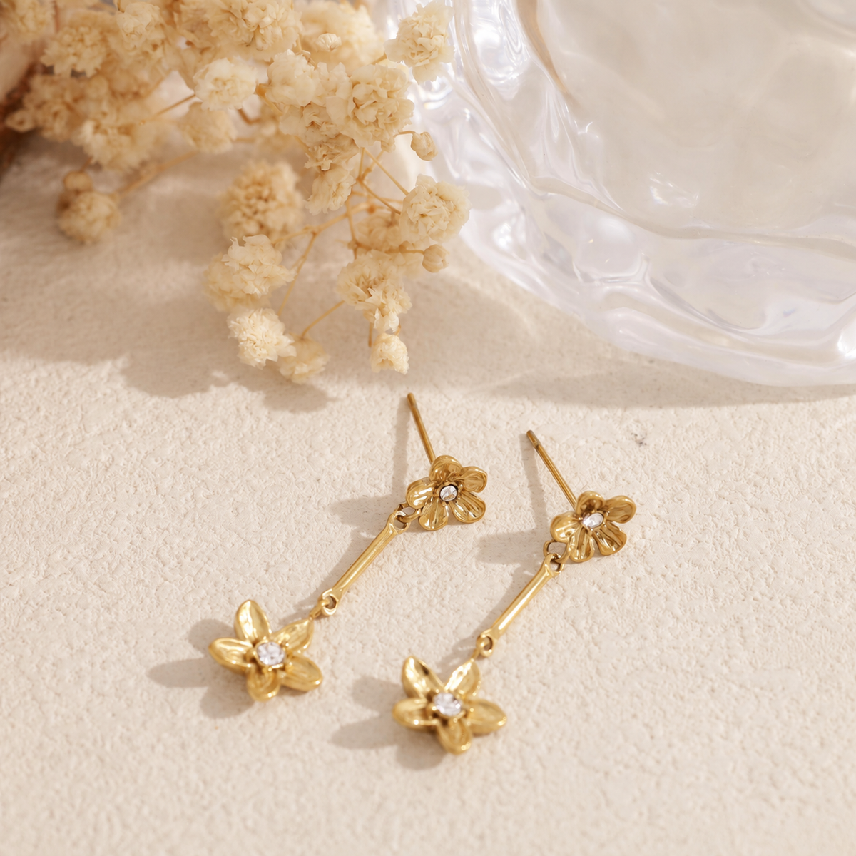 Pendientes doble flor acero - pendientes de joyería al por mayor
