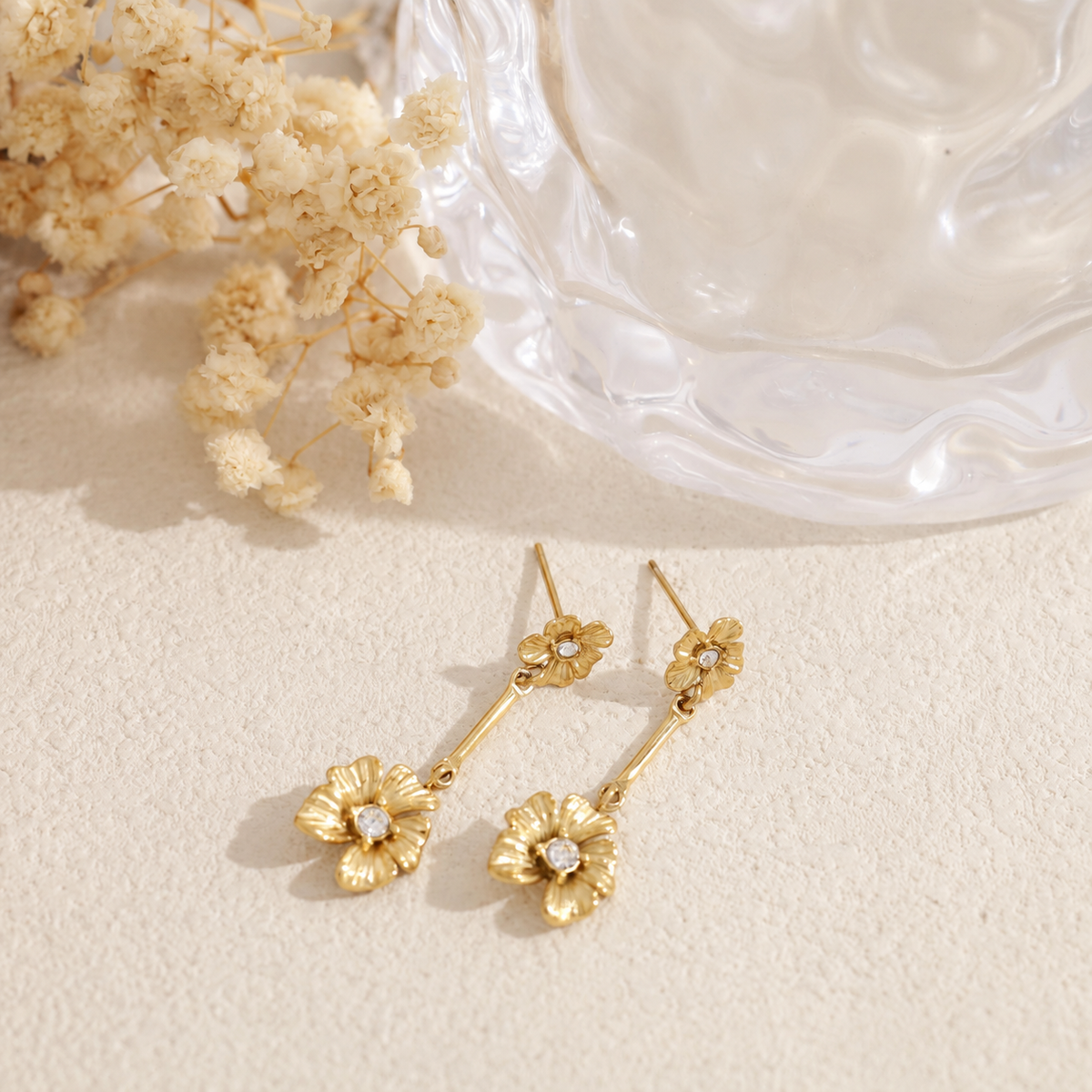 Pendientes doble flor acero - pendientes de joyería al por mayor