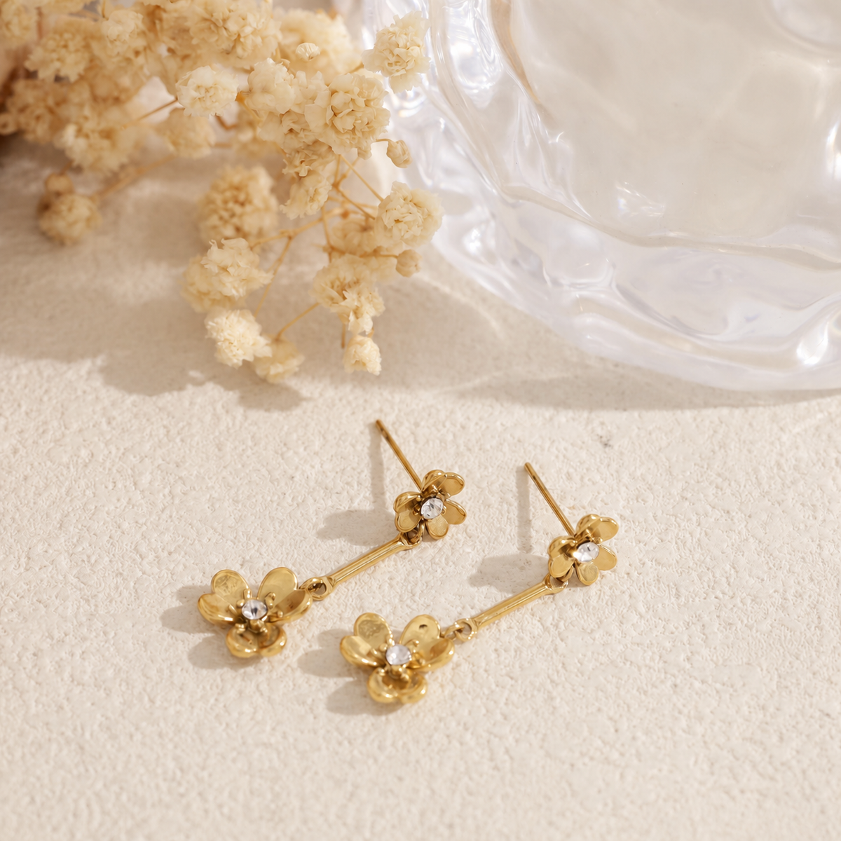 Pendientes doble flor acero - pendientes de joyería al por mayor