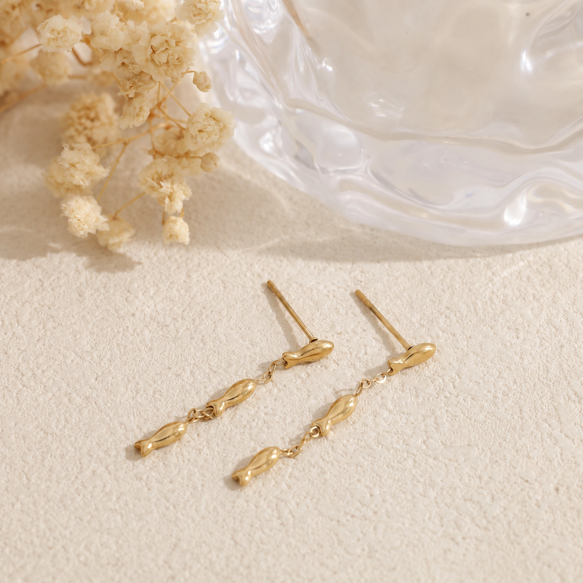 Pendientes largos triple pez acero - pendientes de joyería al por mayor