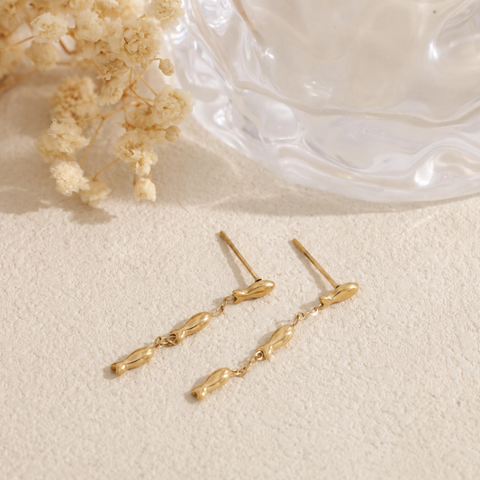 Pendientes largos triple pez acero - pendientes de joyería al por mayor