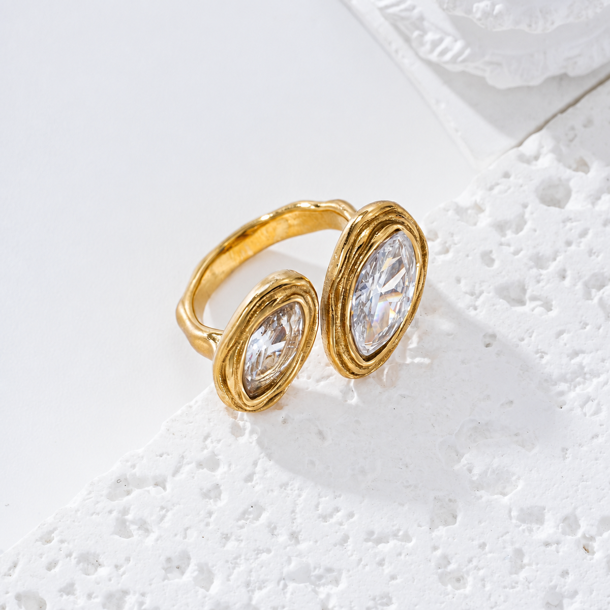 Anillo con doble piedra acero - anillo de joyería al por mayor