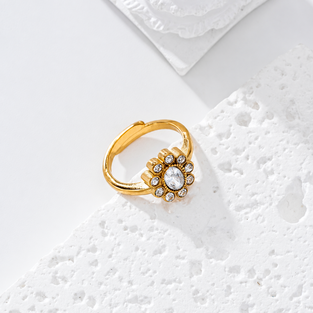 Anillo ajustable flor circonitas acero - anillo de joyería al por mayor