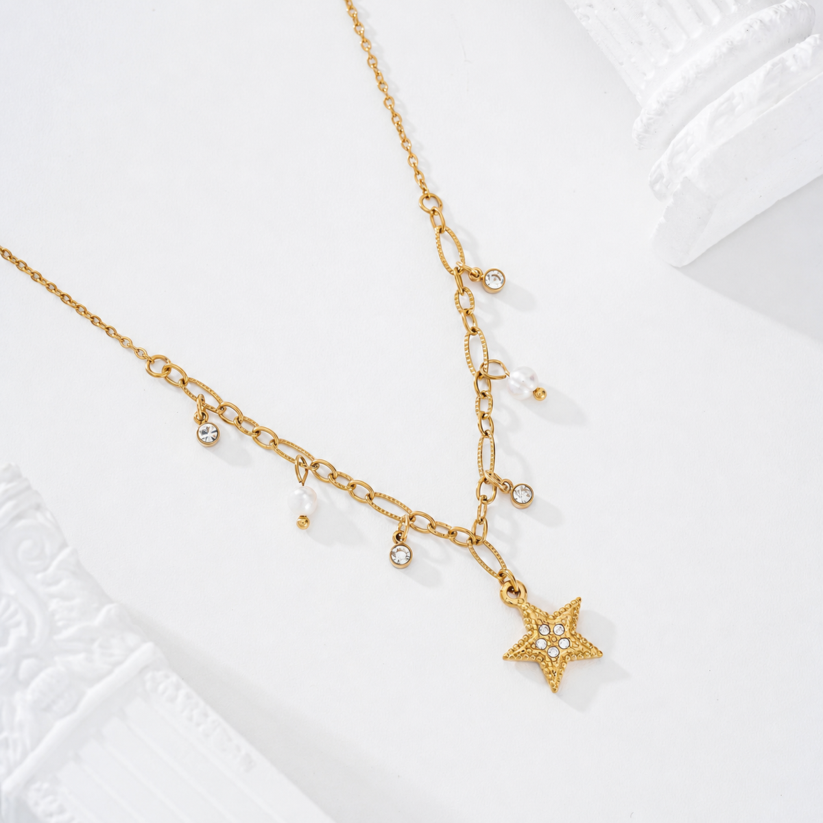 Collar estrella circonitas y perlas - collar de joyeria al por mayor