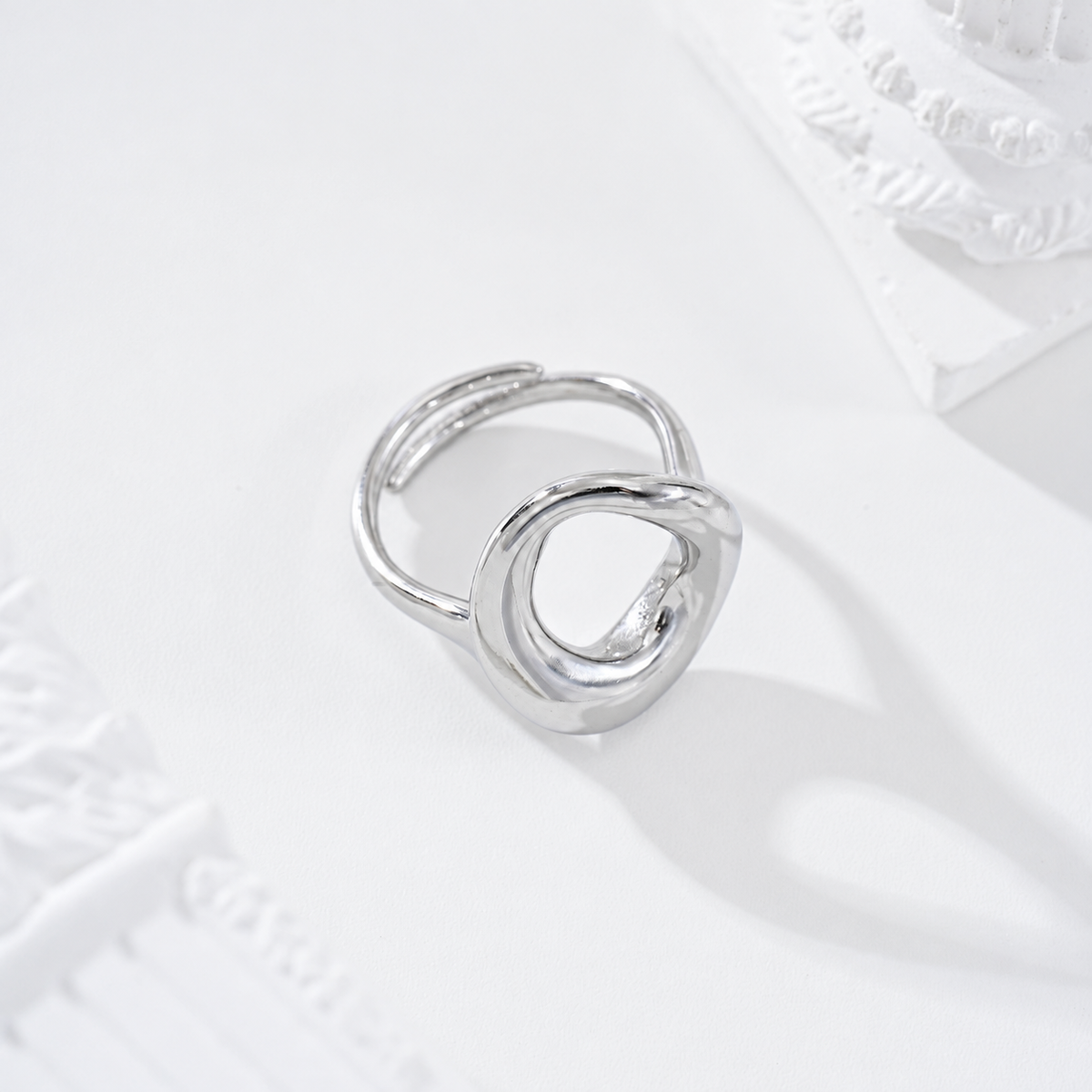 Anillo óvalo hueco ajustable acero - anillo de joyería al por mayor