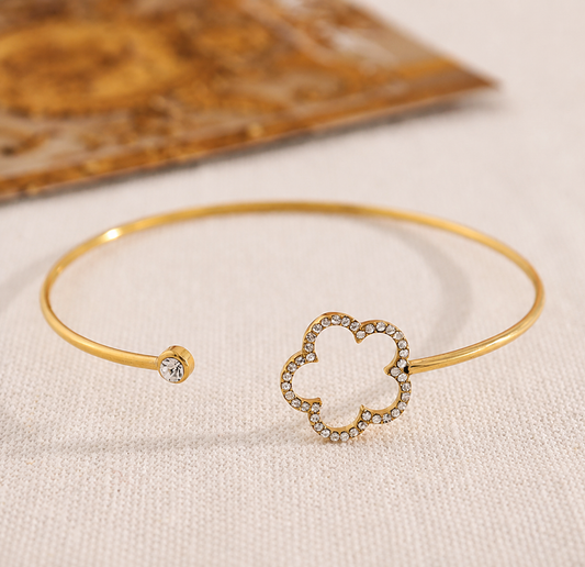 Brazalete con flor y circonitas - brazalete de joyería al por mayor