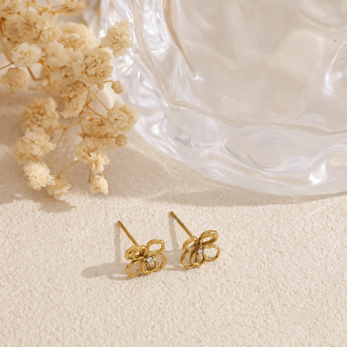 Pendientes flor circonita acero - pendientes de joyería al por mayor