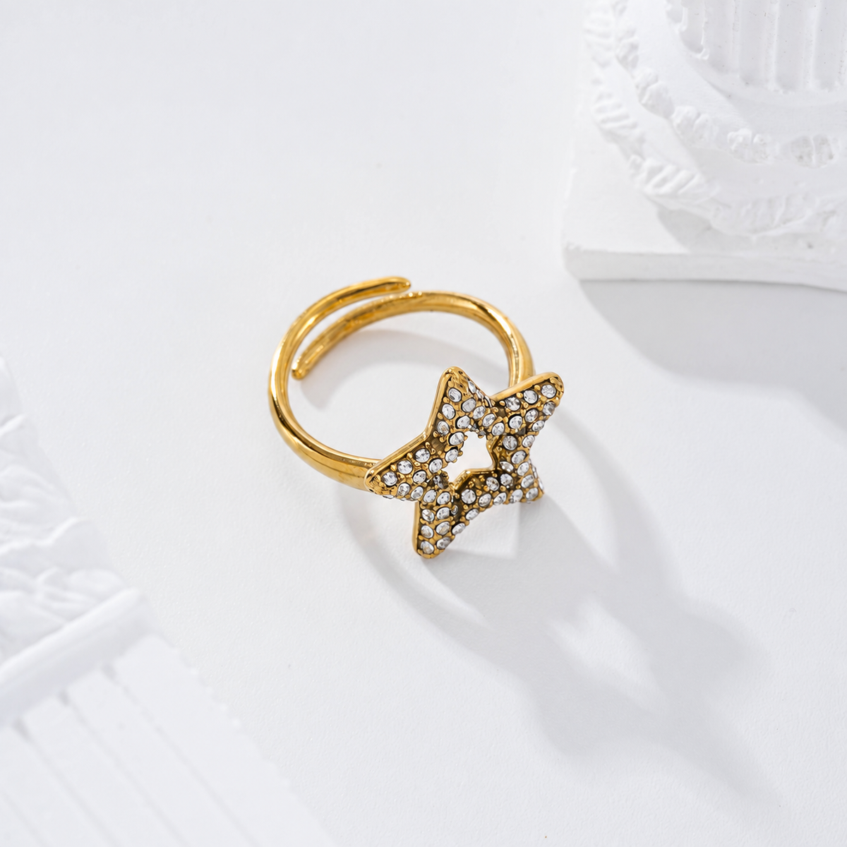 Anillo estrella circonitas acero - anillo de joyería al por mayor