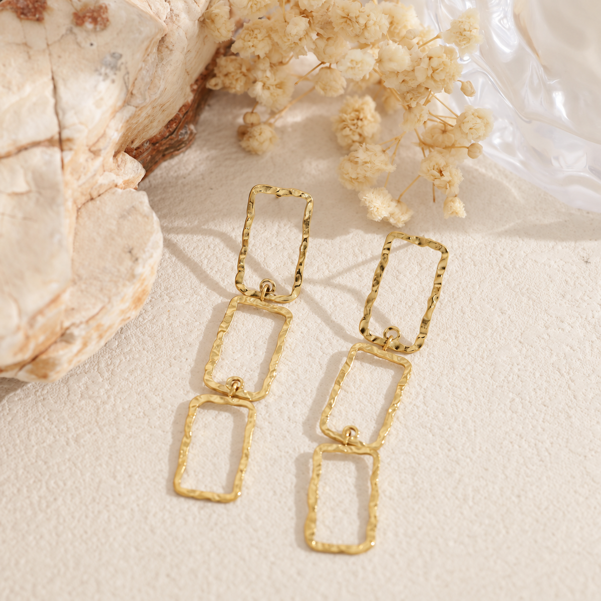 Pendientes triple aro cuadrado acero - pendientes de joyería al por mayor