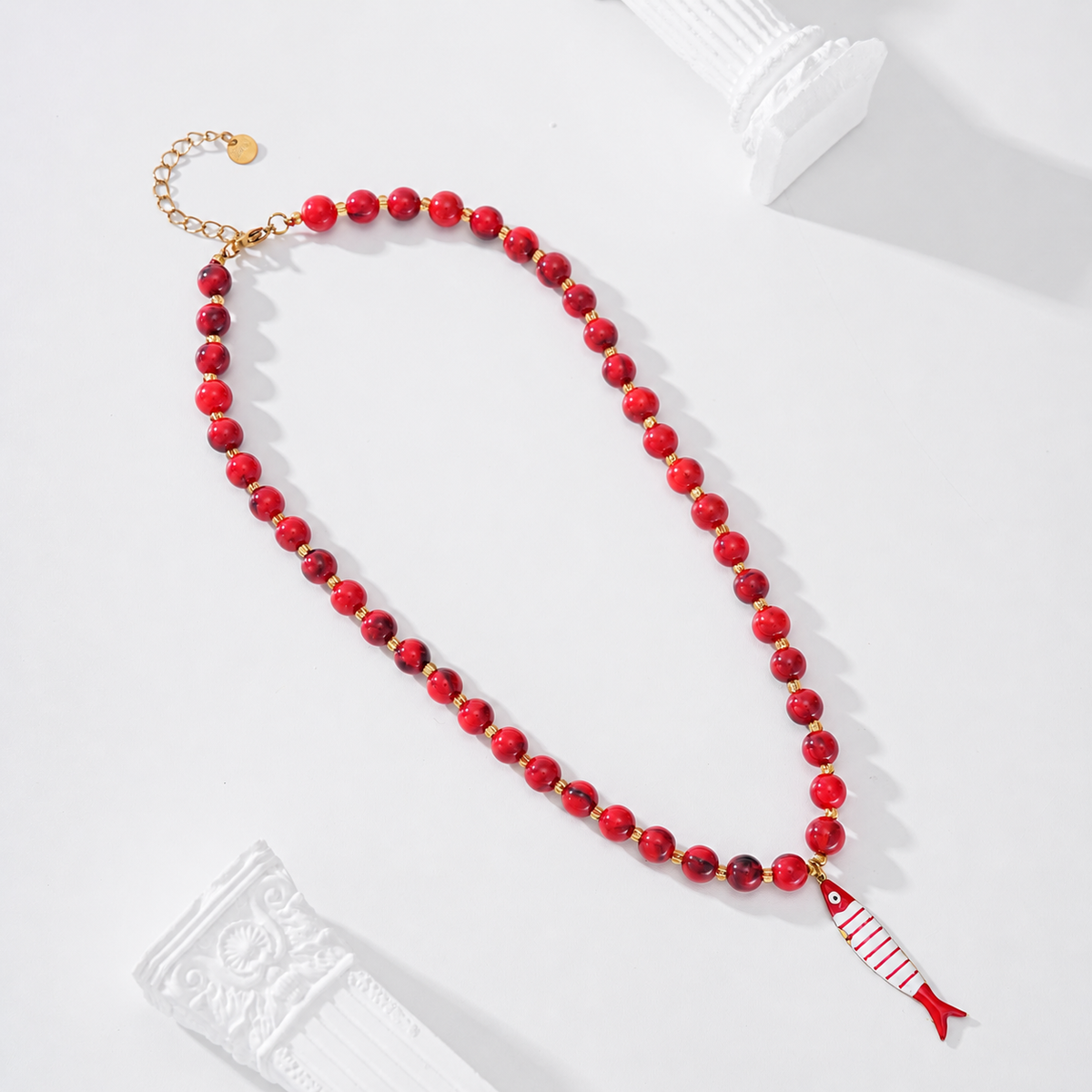 Collar de cadena roja y pez rojo - collar de joyeria al por mayor