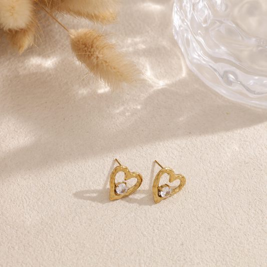 Pendientes corazón con circonita acero - pendientes de joyería al por mayor