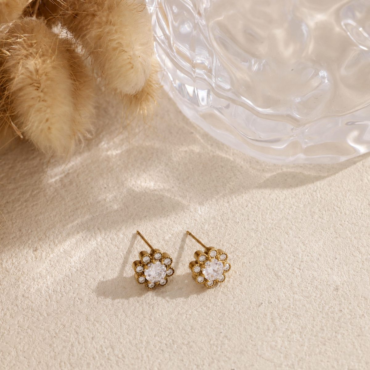 Pendientes flor piedra acero - pendientes de joyería al por mayor
