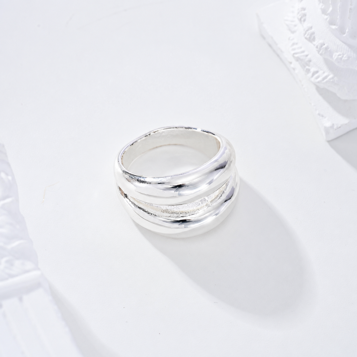 Anillo doble fila baño de plata - anillo de joyería al por mayor