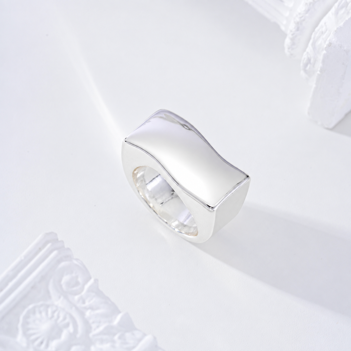Anillo cuadrado baño de plata - anillo de joyería al por mayor