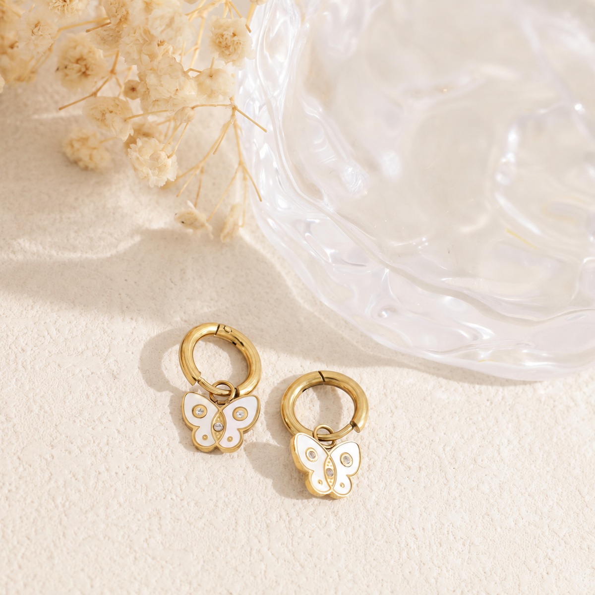Pendientes mariposa blanca acero - pendientes de joyería al por mayor