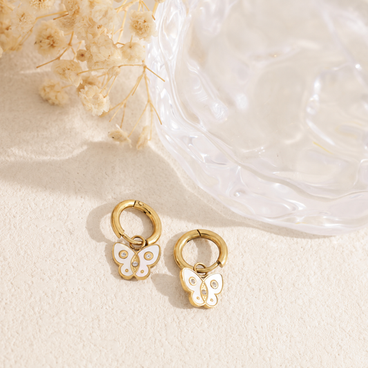 Pendientes mariposa blanca acero - pendientes de joyería al por mayor