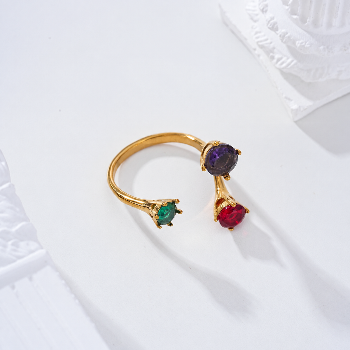 Anillo con piedras tres colores - anillo de joyería al por mayor