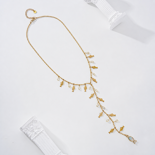 Collar lariat chapas peces y circonitas - collar de joyeria al por mayor