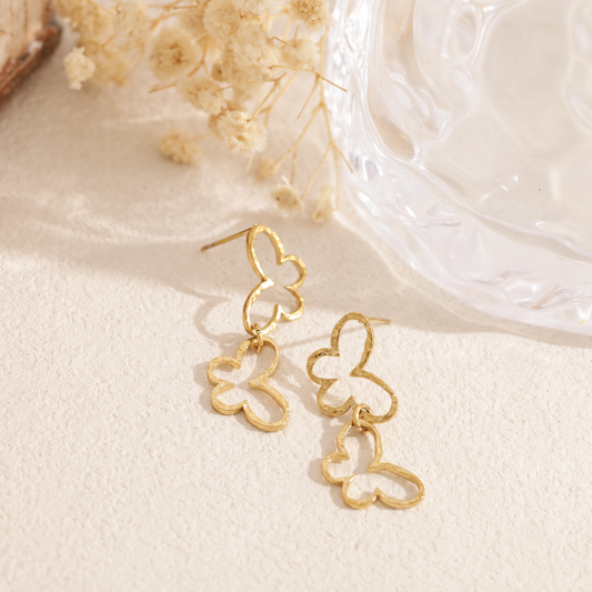 Pendientes doble mariposa calada acero - pendientes de joyería al por mayor