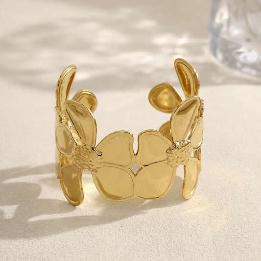 Brazalete abierto con flores grandes - brazalete de joyería al por mayor
