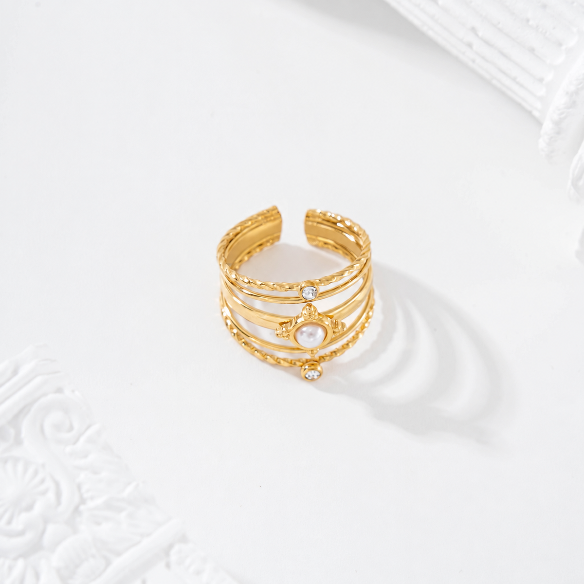Anillo con perla blanca - anillo de joyería al por mayor