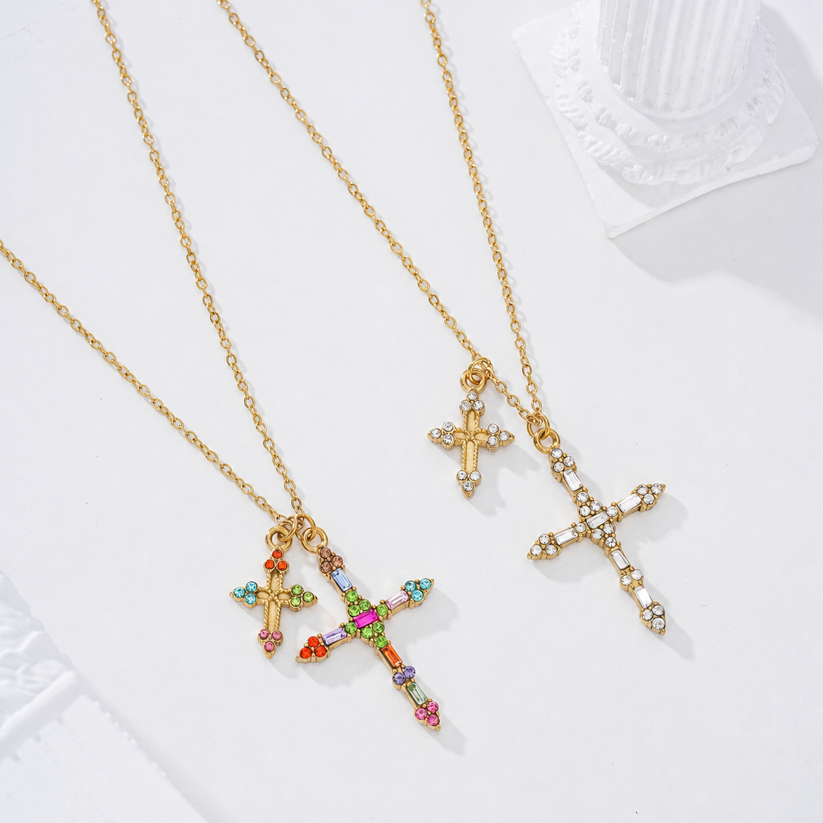 Collar doble cruz con piedra - collar de joyeria al por mayor