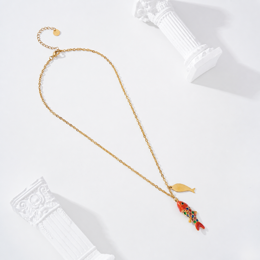 Collar pez rojo con chapa - collar de joyeria al por mayor