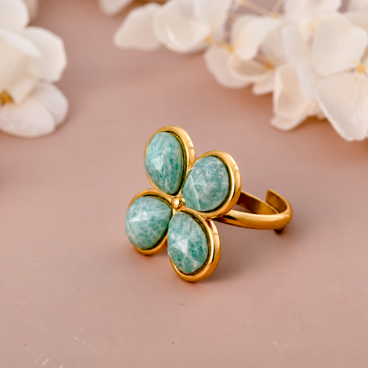 Anillo flor piedra verde - anillo de joyería al por mayor