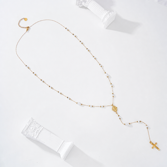 Collar perlas virgen con cruz colgante - collar de joyeria al por mayor