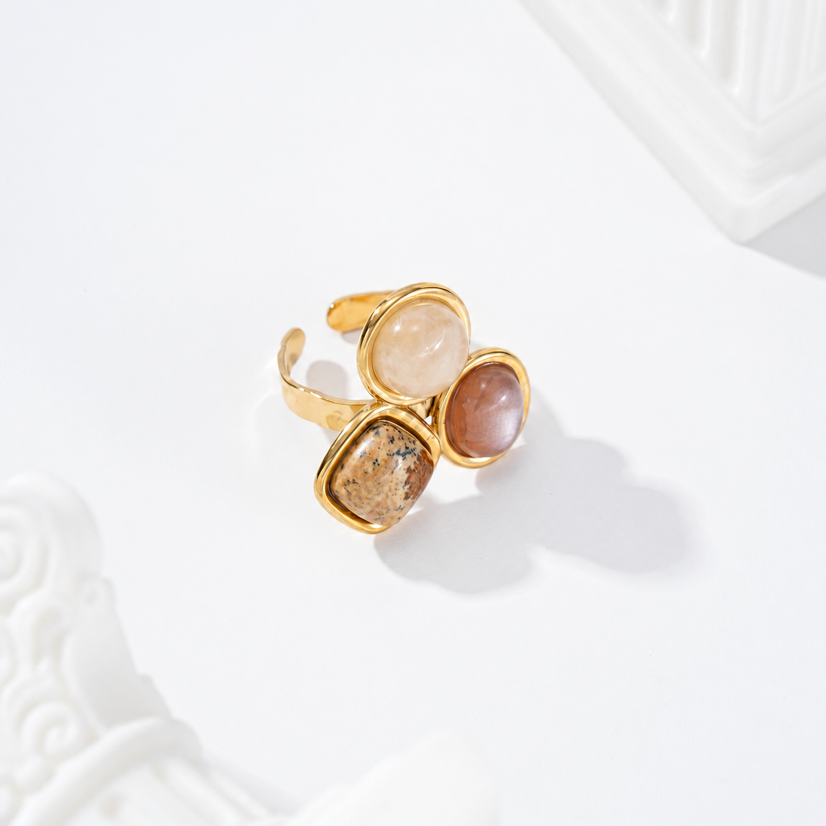 Anillo triple piedra de color - anillo de joyería al por mayor