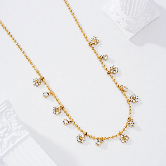Collar con flores y circonitas - collar de joyeria al por mayor