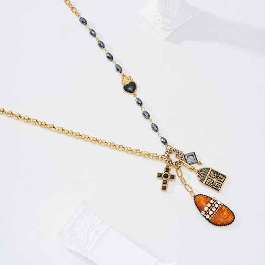Collar con detalles grises cruz - collar de joyeria al por mayor