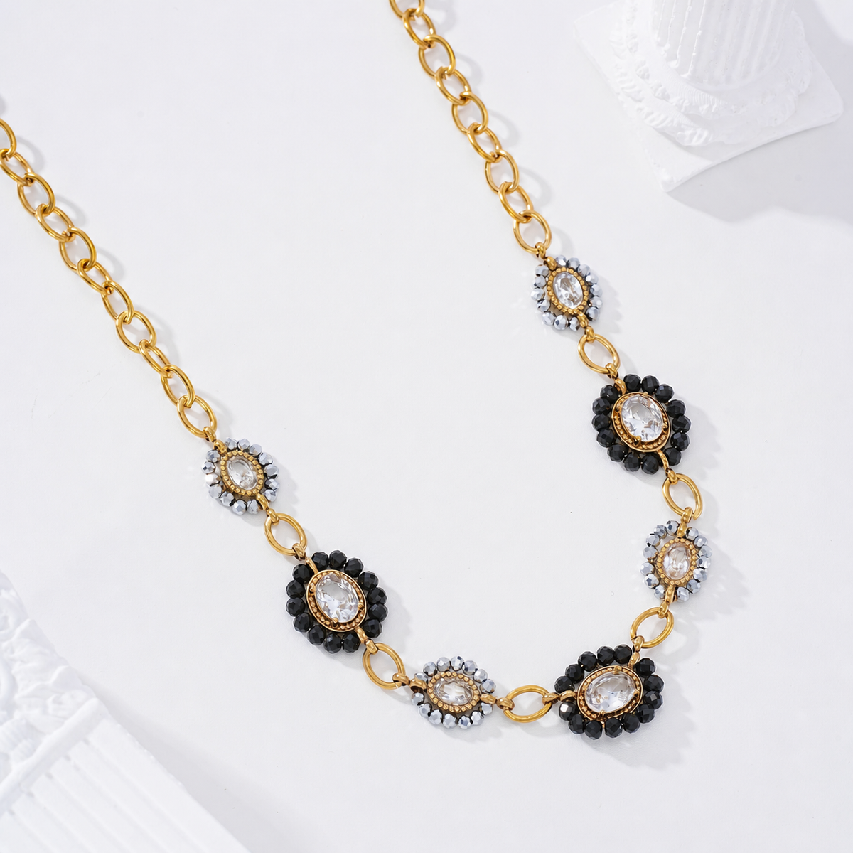 Collar con circonitas grises y negras - collar de joyeria al por mayor
