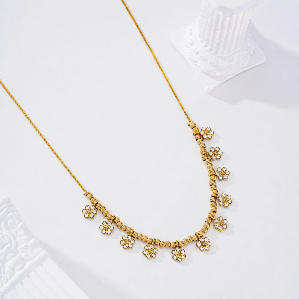 Collar con flores circonitas - collar de joyeria al por mayor