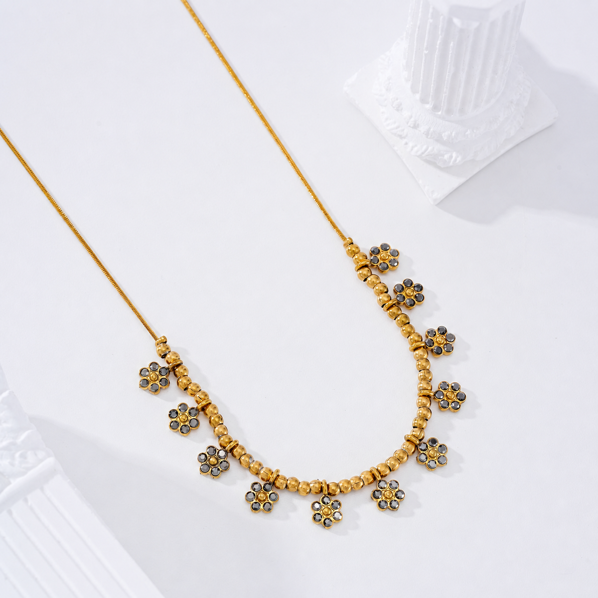 Collar con flores circonitas - collar de joyeria al por mayor