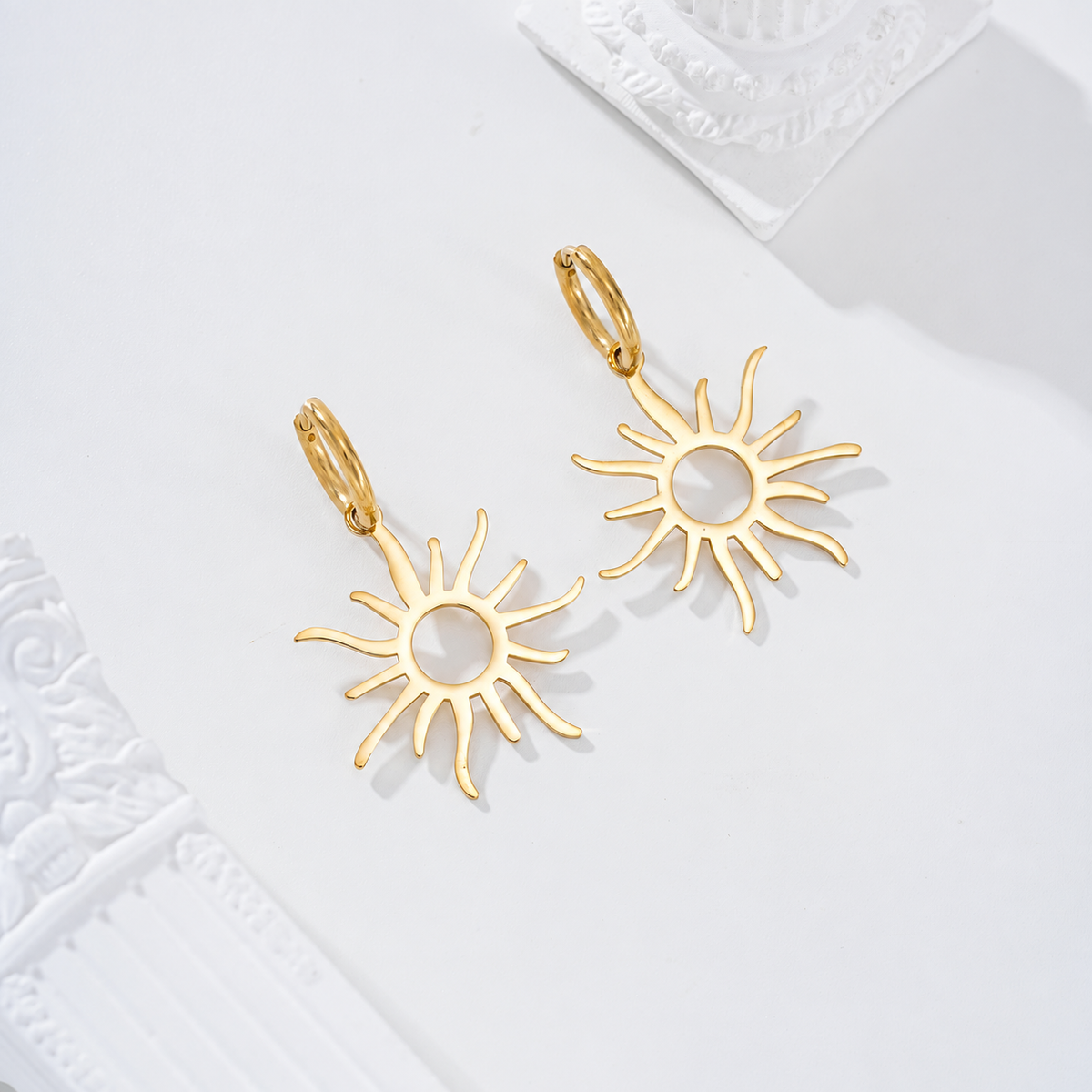 Pendientes de aro con sol acero - pendientes de joyería al por mayor