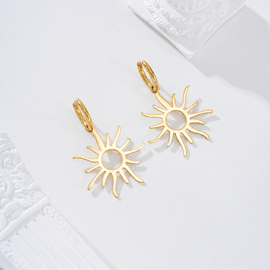 Pendientes de aro con sol acero - pendientes de joyería al por mayor