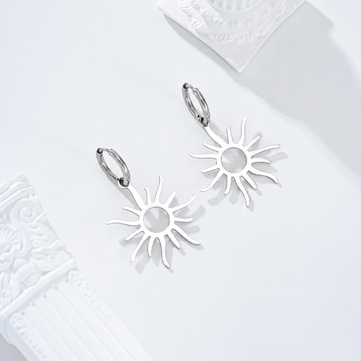 Pendientes de aro con sol acero - pendientes de joyería al por mayor