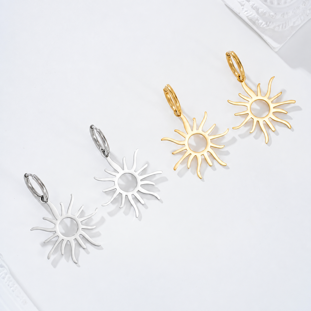 Pendientes de aro con sol acero - pendientes de joyería al por mayor