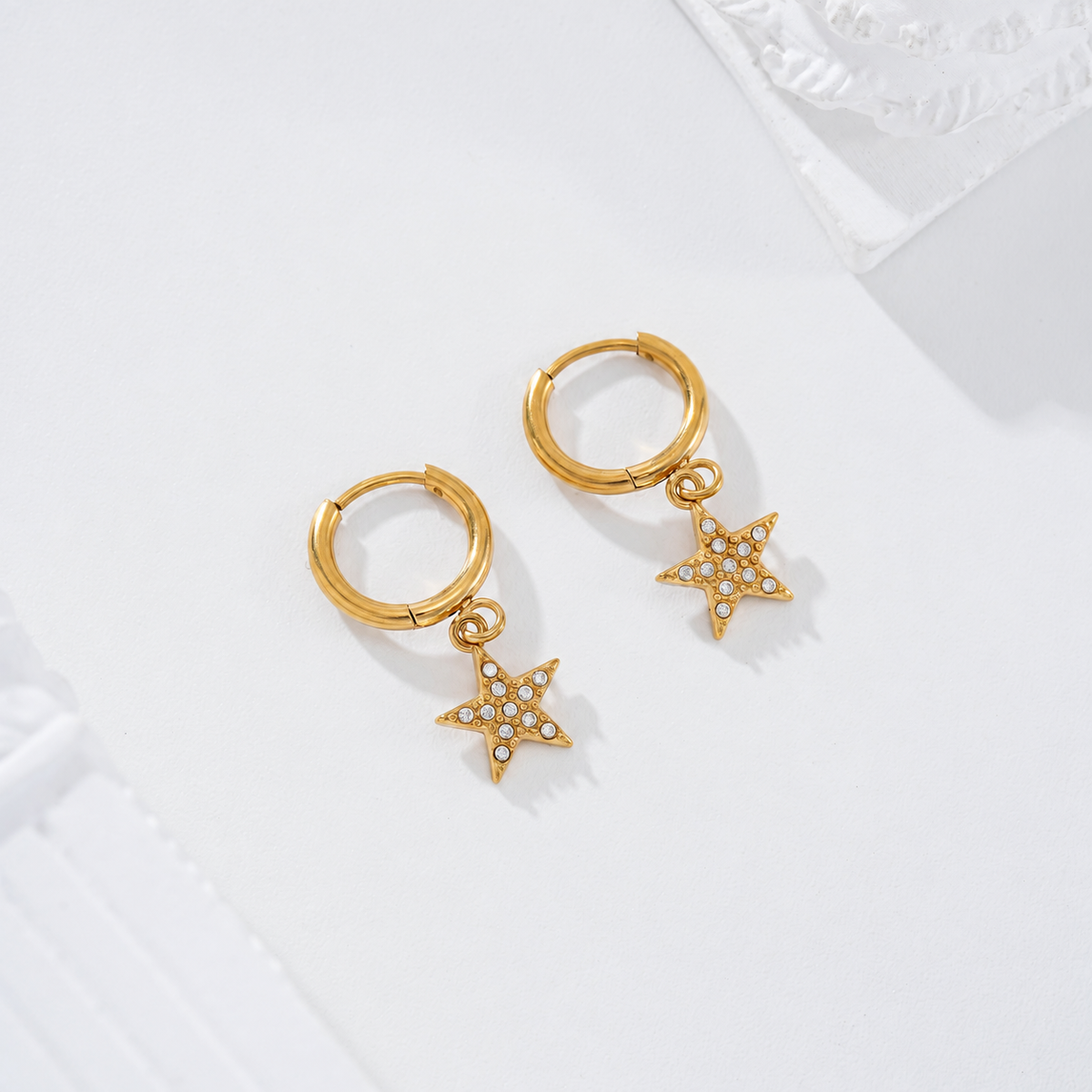 Pendientes de aro con estrella circonitas acero - pendientes de joyería al por mayor