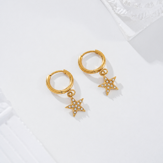 Pendientes de aro con estrella circonitas acero - pendientes de joyería al por mayor
