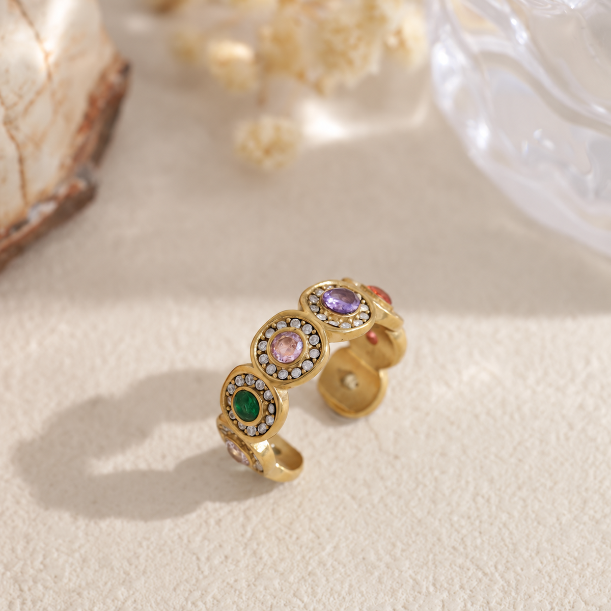 Anillo abierto con piedras ovaladas - anillo de joyería al por mayor