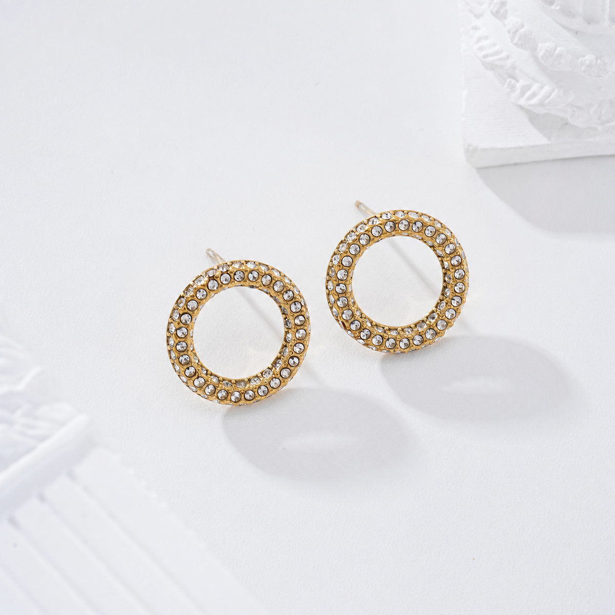Pendientes círculo hueco circonitas acero - pendientes de joyería al por mayor
