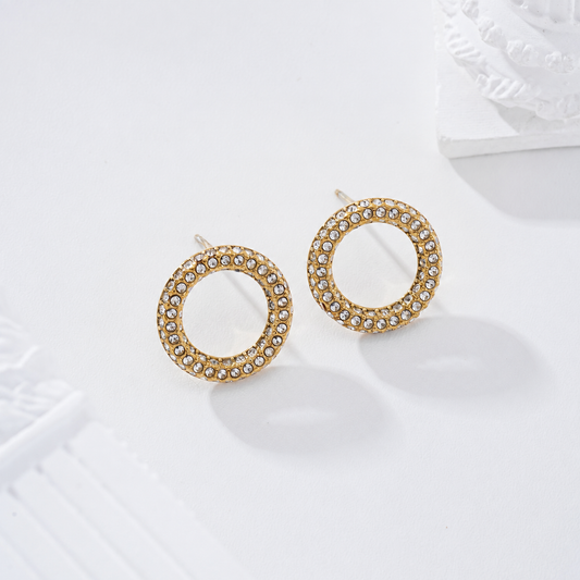 Pendientes círculo hueco circonitas acero - pendientes de joyería al por mayor