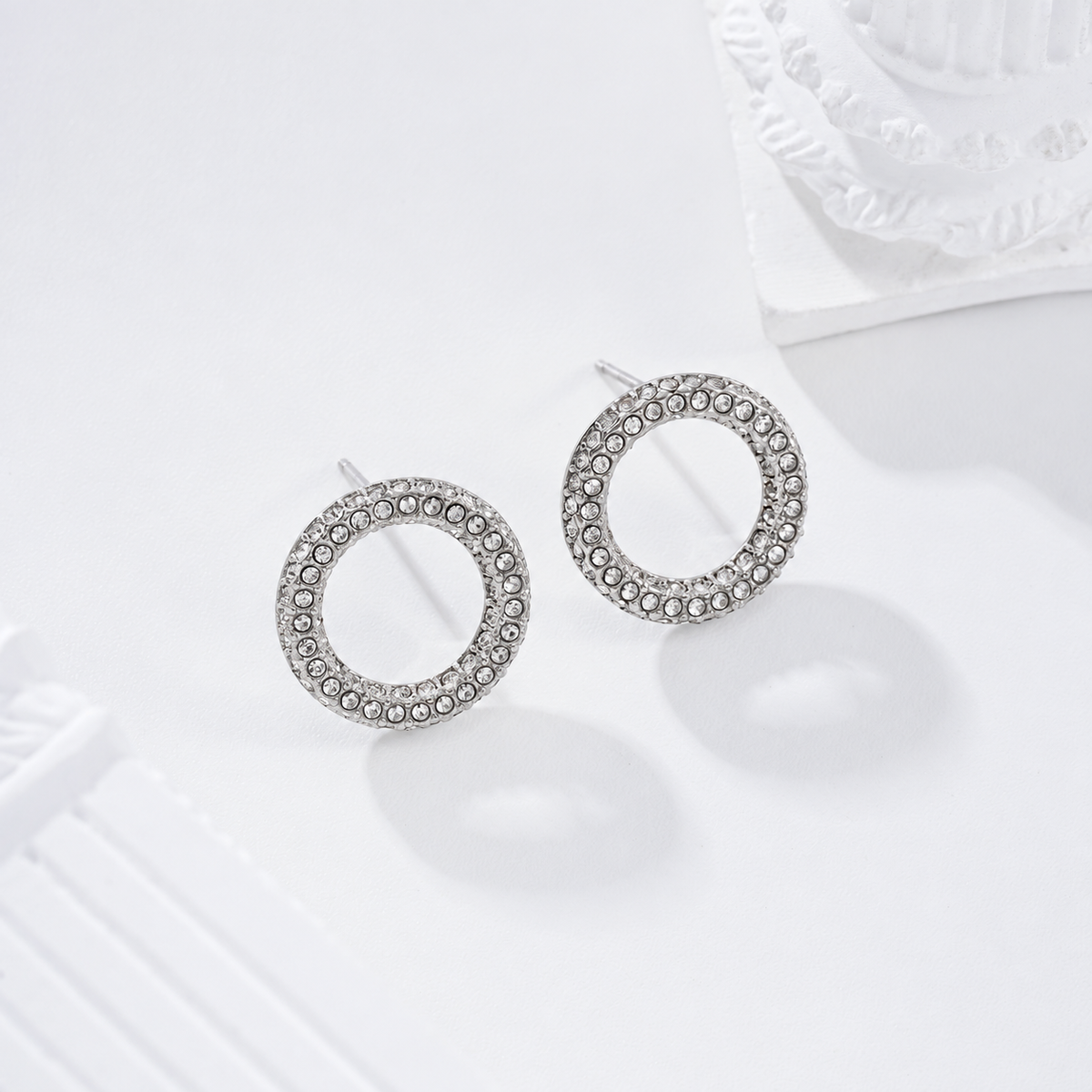 Pendientes círculo hueco circonitas acero - pendientes de joyería al por mayor