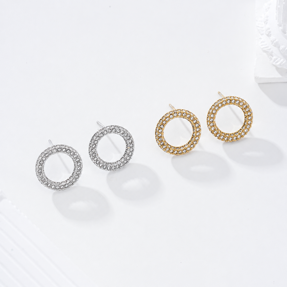 Pendientes círculo hueco circonitas acero - pendientes de joyería al por mayor