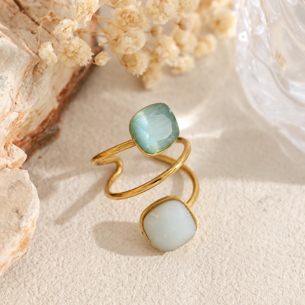 Anillo abierto con piedras cuadradas - anillo de joyería al por mayor