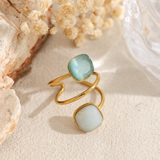 Anillo abierto con piedras cuadradas - anillo de joyería al por mayor