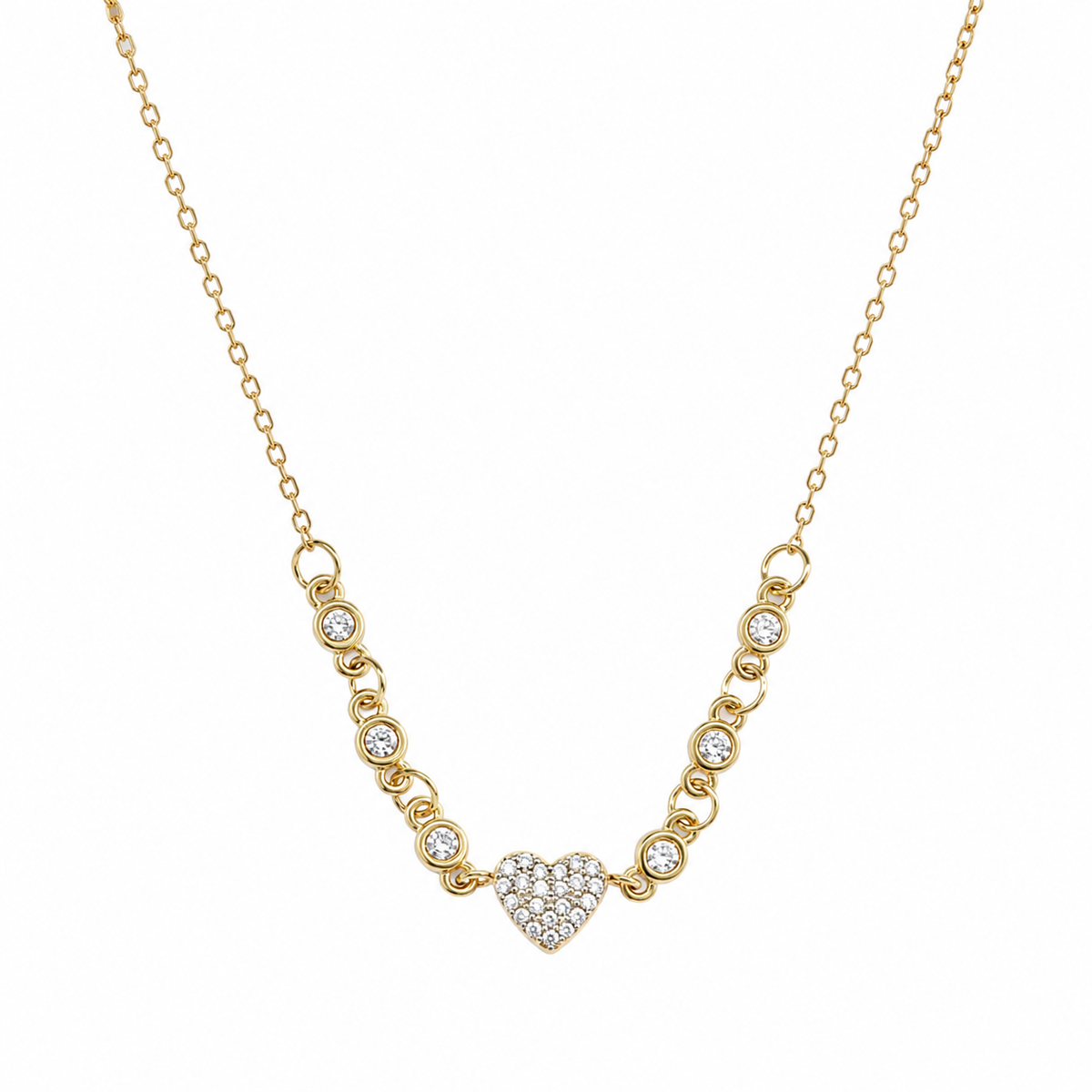 Collar dorado con corazón y cristales brillantes