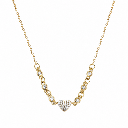 Collar dorado con corazón y cristales brillantes